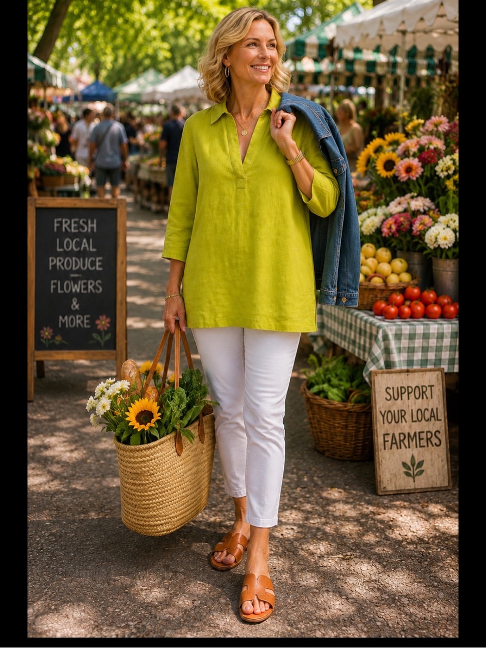 Tahari 100% Linen Lime Green Tunic Blouse 1X Mother-of-Pearl Side Slit Buttons - Picture 8 of 16